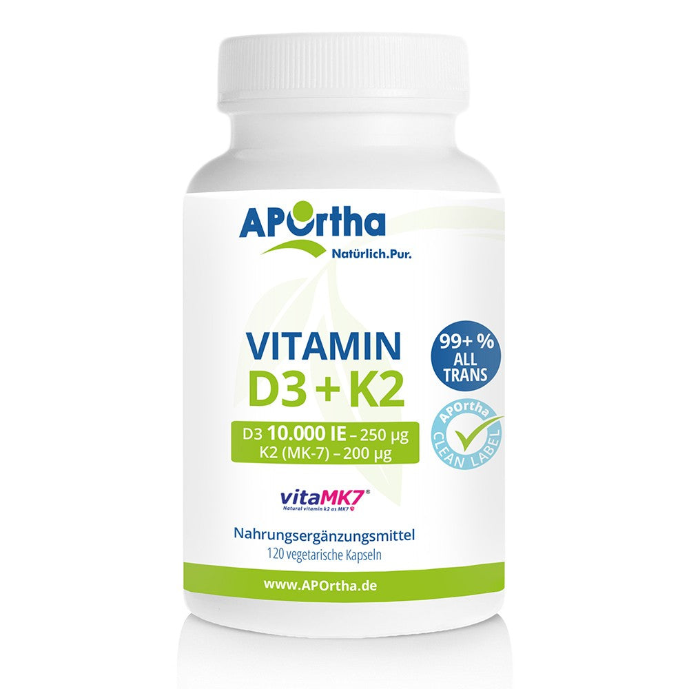 APOrtha Vitamin D3 10.000 I.E + K2 (MK-7), 120 veg. Kapseln